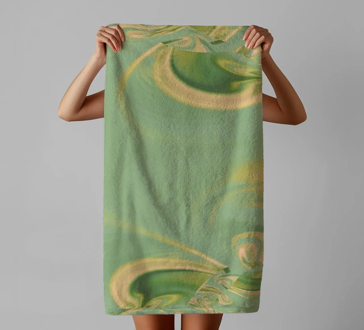 Abstract round patterns in green and yellow towel by Something for you