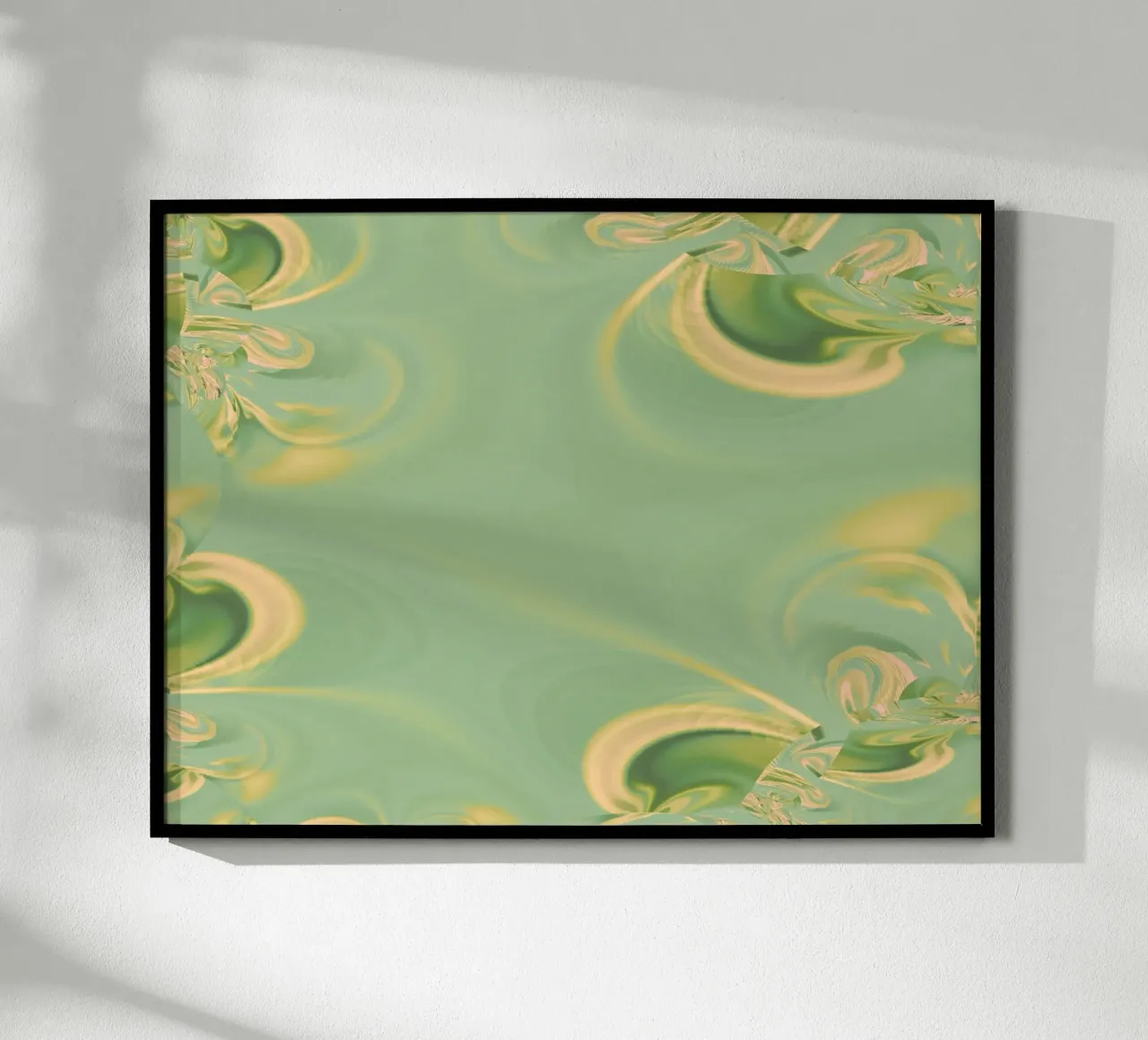 Motifs ronds abstraits en vert et jaune poster avec cadre en bois de Something for you