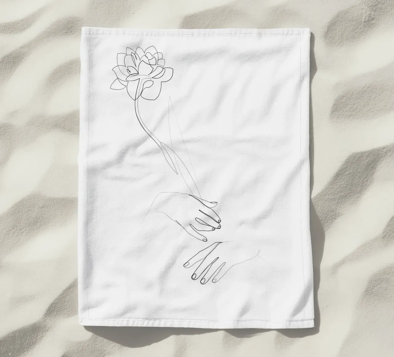 Fiore di peonia - line art minimale telo mare da Addillum