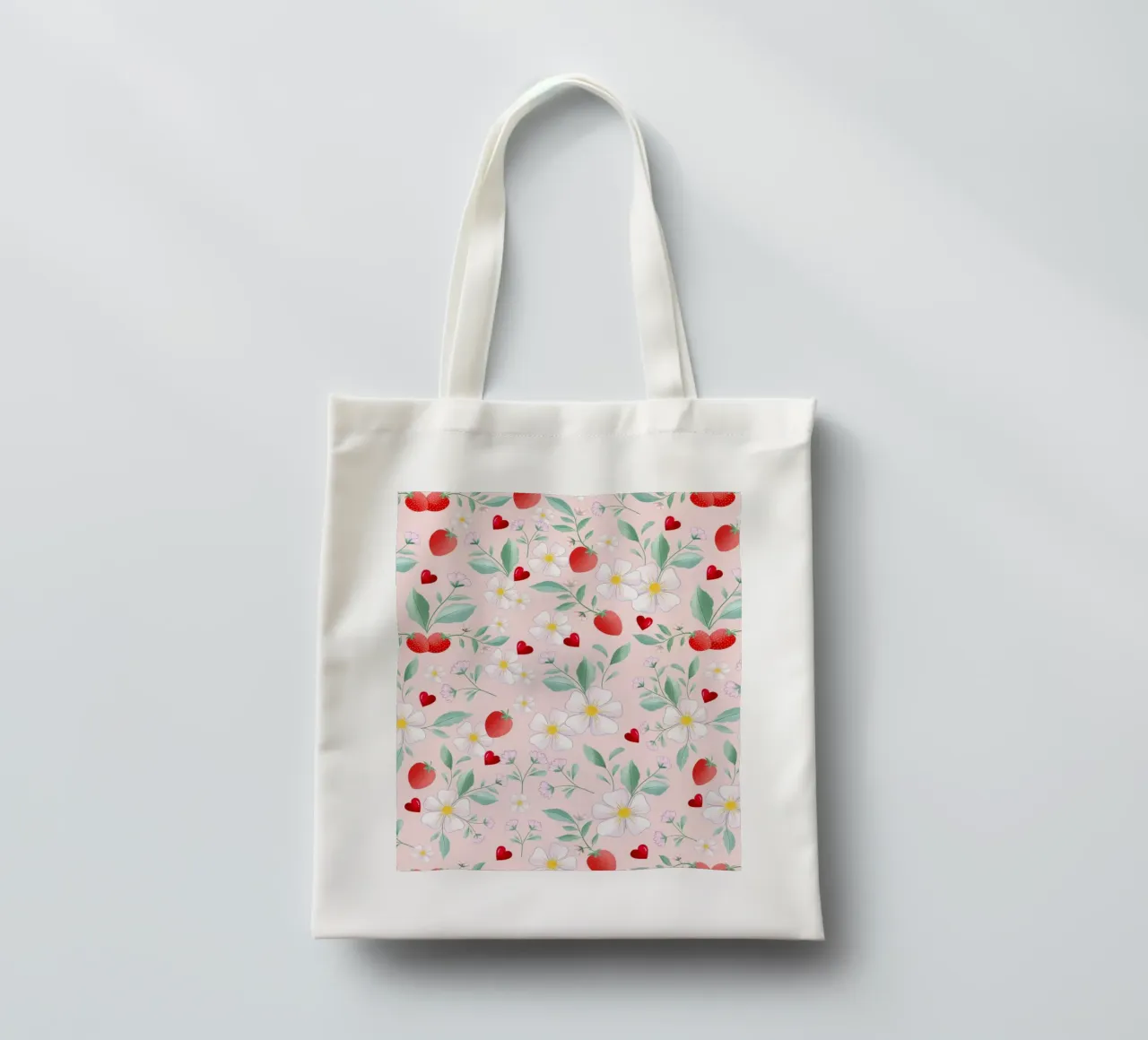 Motivo primaverile di fiori bianchi e fragole. Romantico. borsa in juta da CalliLetters