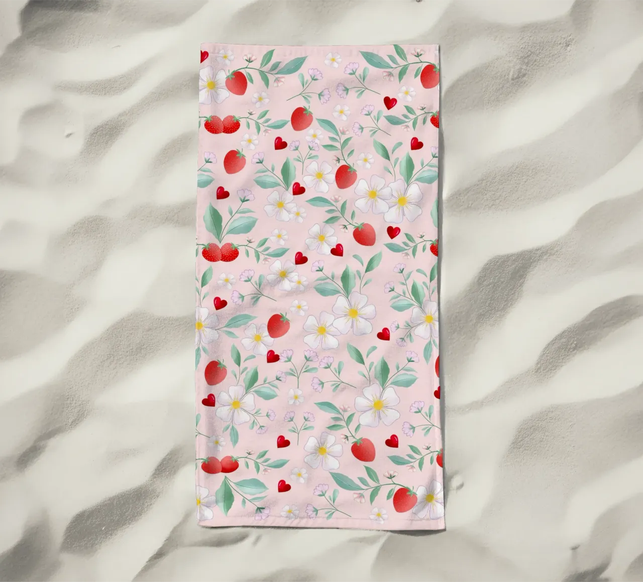 Motivo primaverile di fiori bianchi e fragole. Romantico. telo mare da CalliLetters