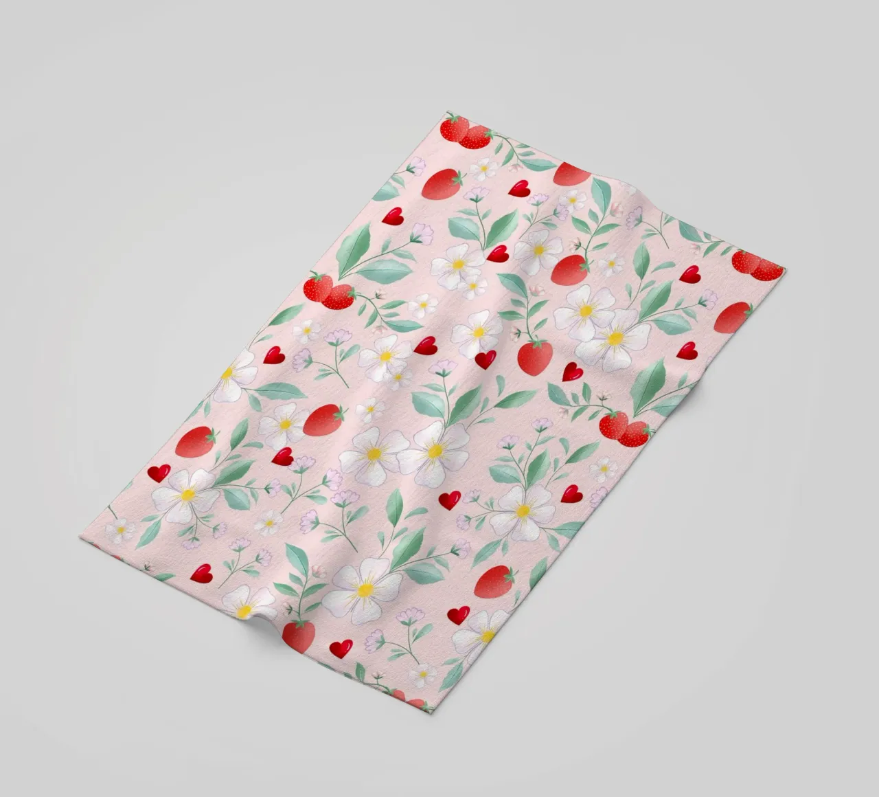 Motivo primaverile di fiori bianchi e fragole. Romantico. telo mare da CalliLetters