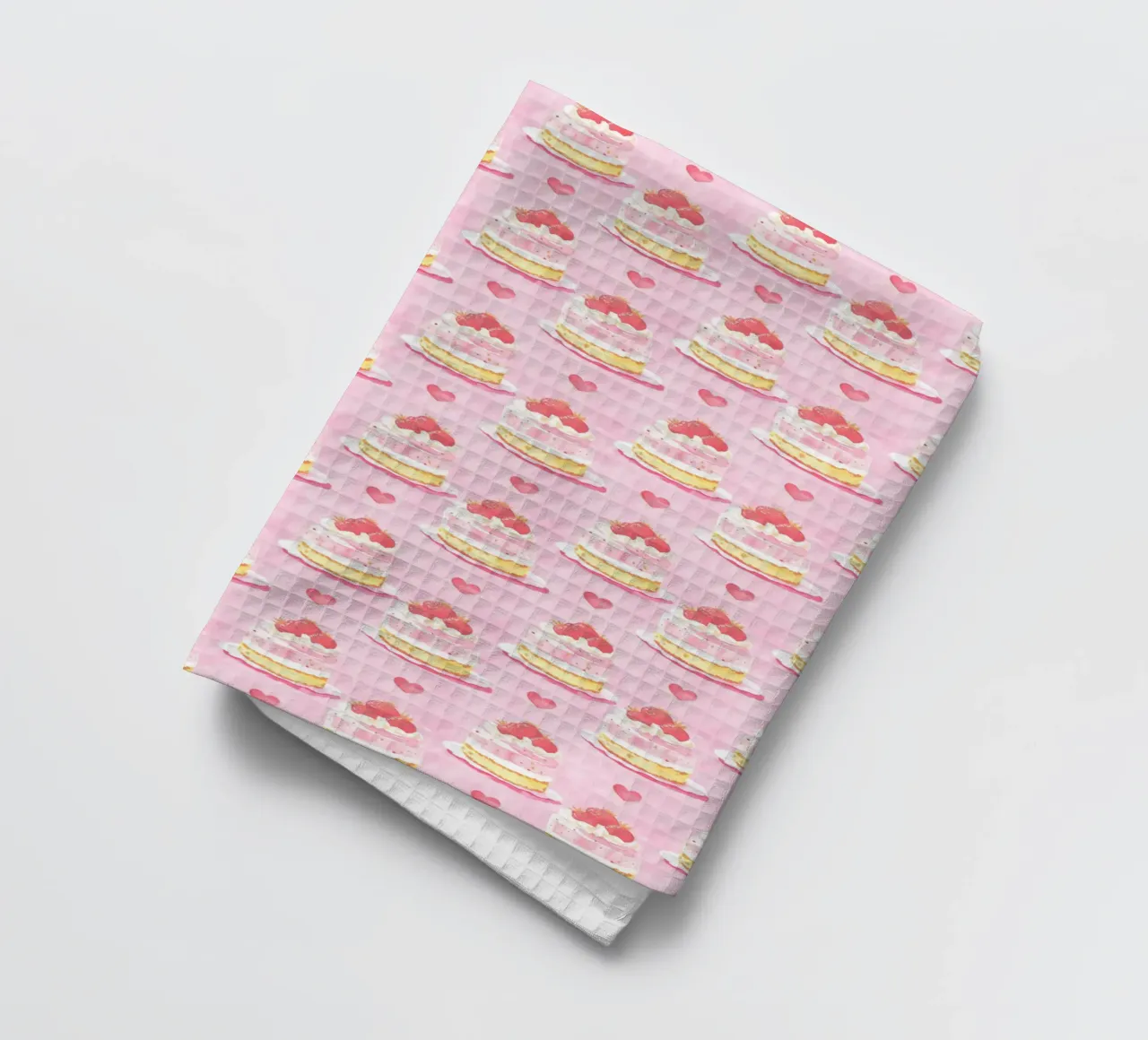 Vintage Pink Hearts Kawaii Strawberry Shortcake Preppy Cakes tea towel by Gentle Echoes Art