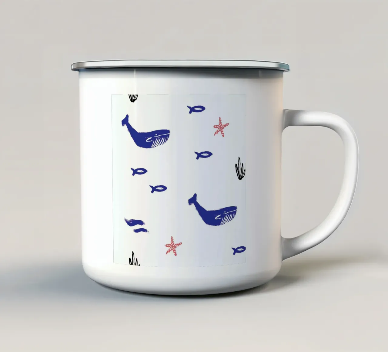 Whale Underwater enamel mug by Farina Kuklinski
