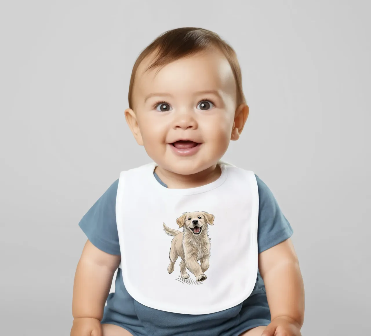 Happy Golden Retriever Dog Illustration baby bib by flufftee
