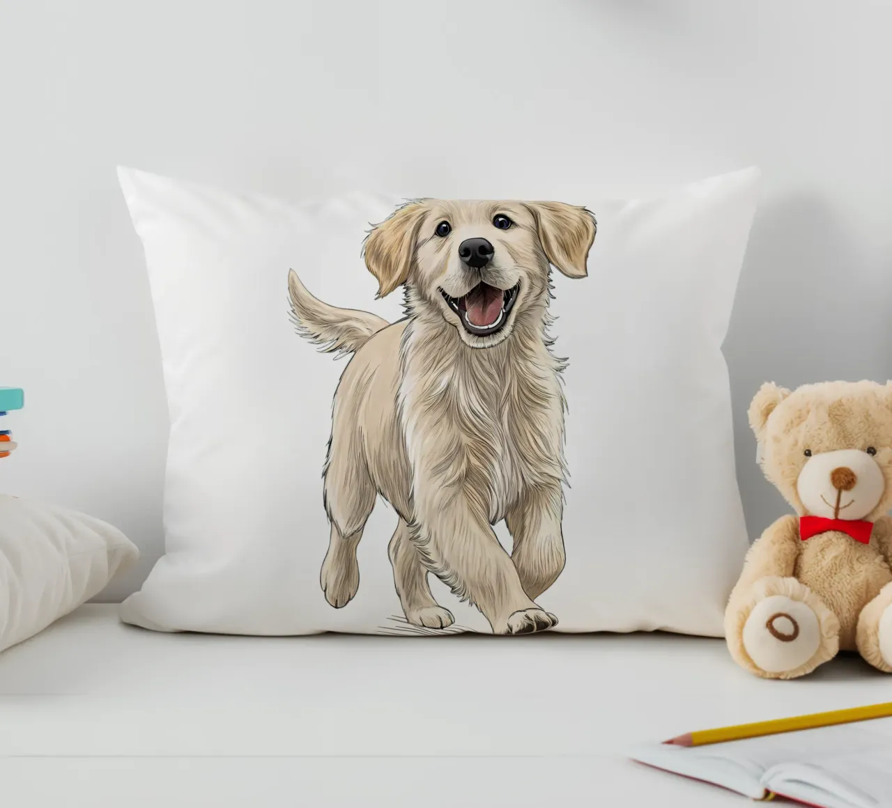Glücklicher Golden Retriever Hund Illustration Kissen von flufftee