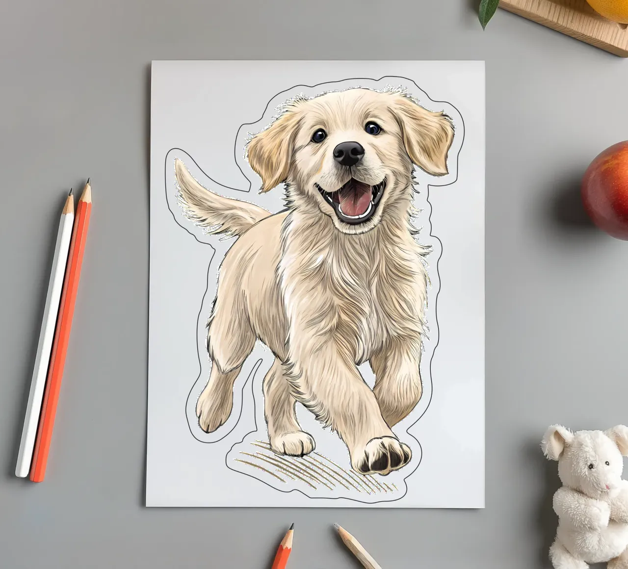 Glücklicher Golden Retriever Hund Illustration Stickerbogen von flufftee