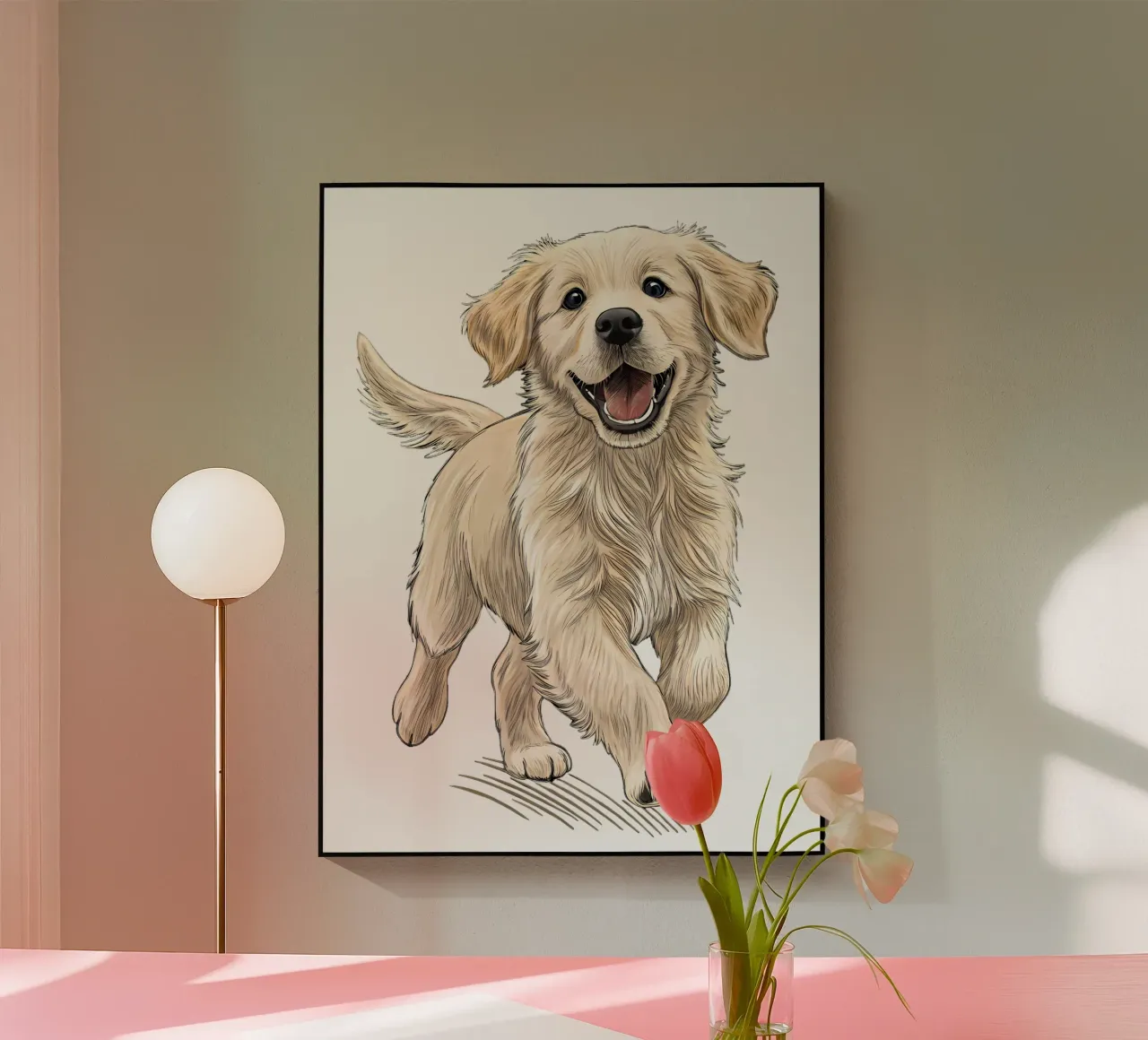 Ilustración de un perro Golden Retriever feliz metacrilato de flufftee