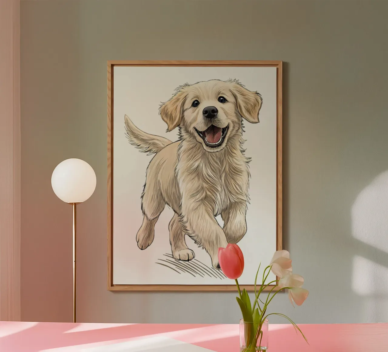Happy Golden Retriever Dog Illustration alu-dibond by flufftee
