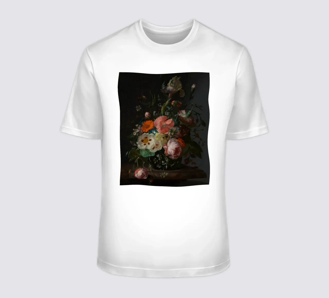 Rachel Ruysch - Natura morta con fiori su un piano di marmo t-shirt da Timeless Artworks