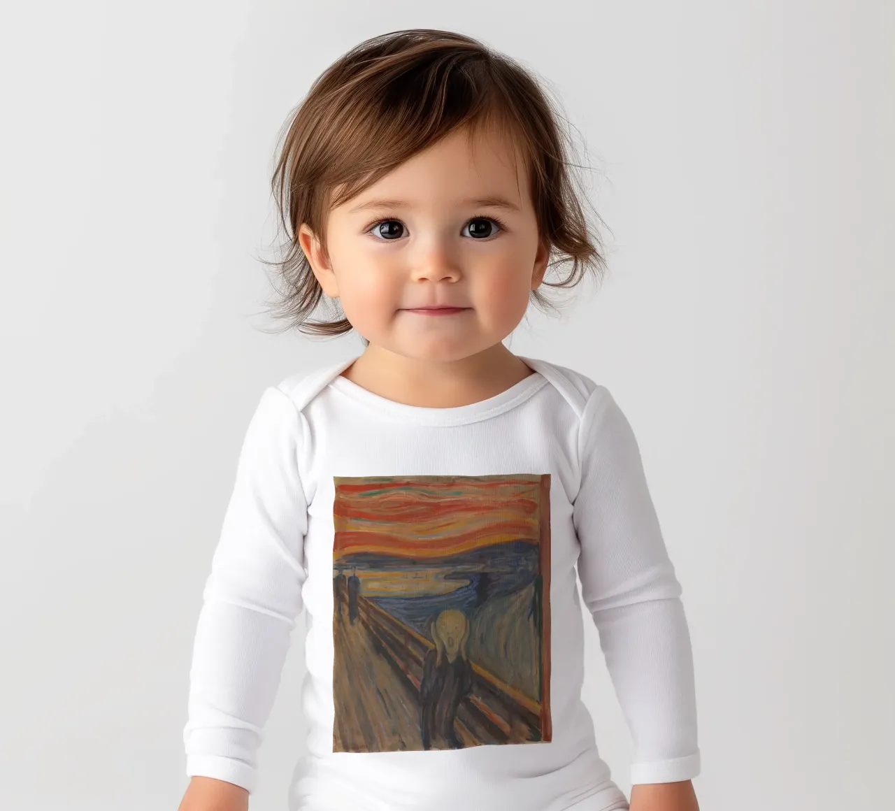 Edvard Munch - The Scream (I) long-sleeve baby romper by Timeless Artworks