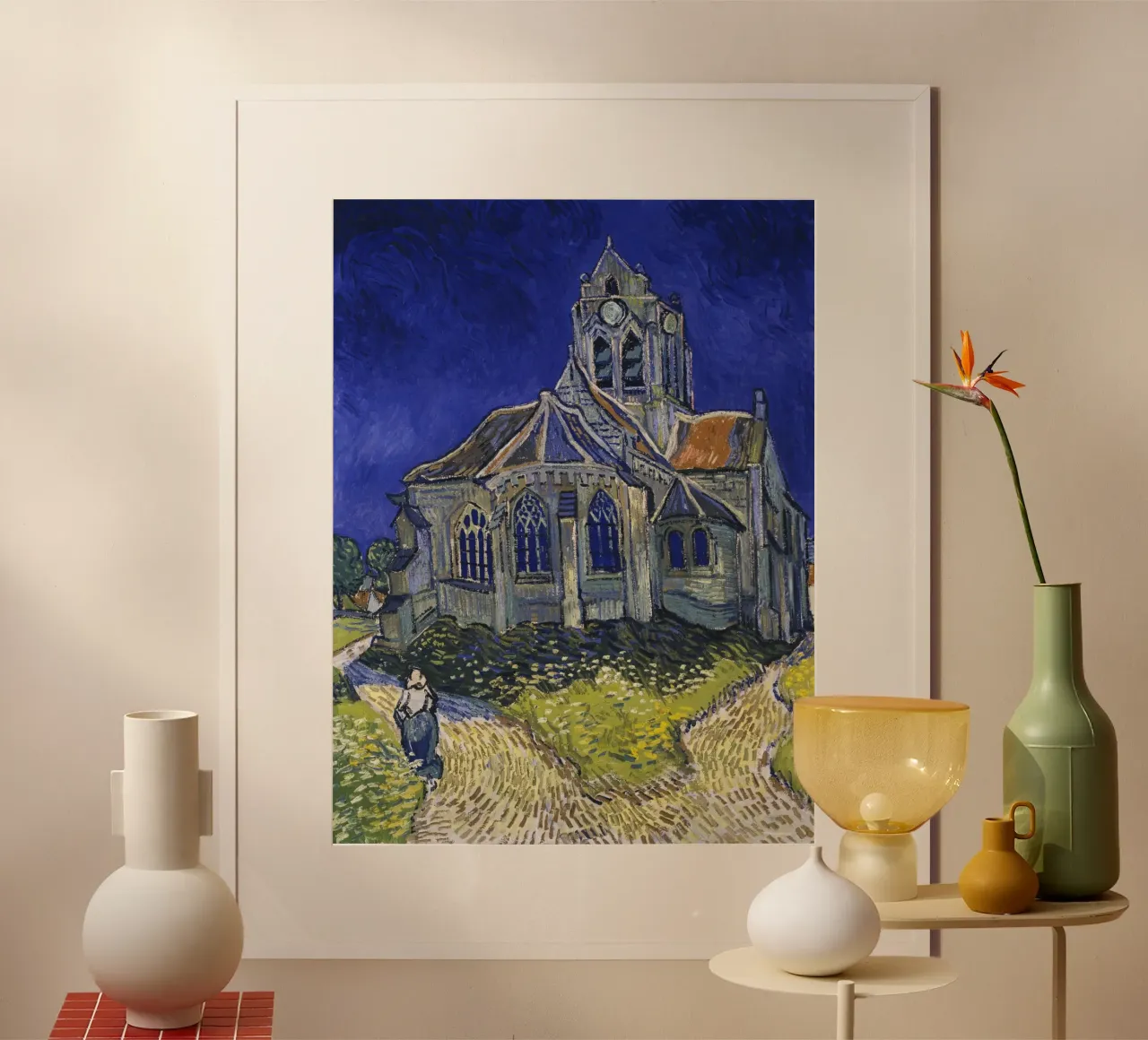 Vincent van Gogh - La chiesa di Auvers Sur Oise poster con telaio in plastica da Timeless Artworks