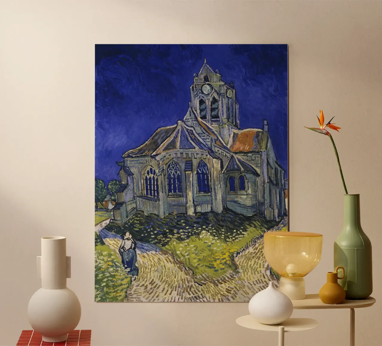 Vincent van Gogh - La chiesa di Auvers Sur Oise poster con telaio in plastica da Timeless Artworks