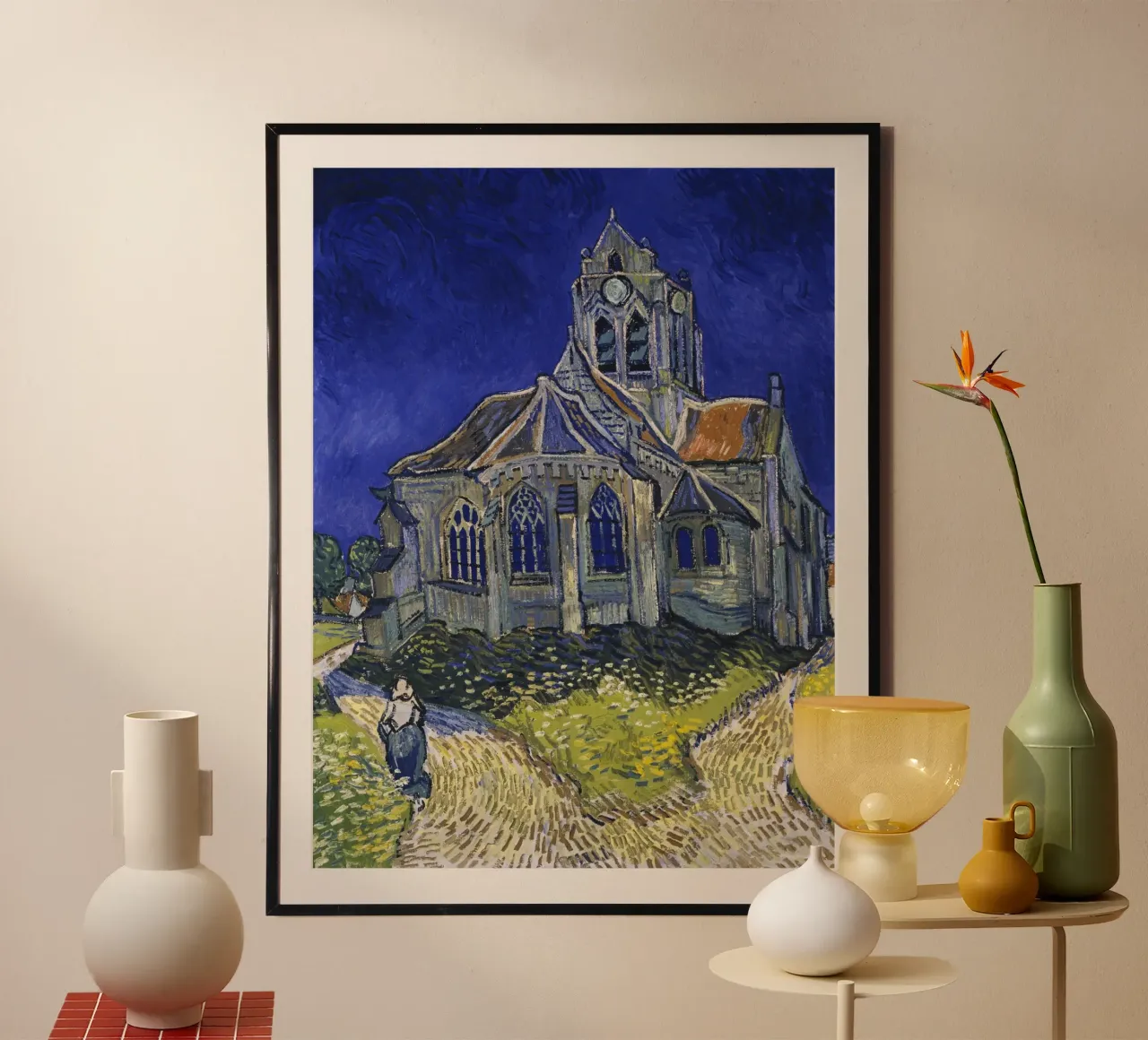 Vincent van Gogh - La chiesa di Auvers Sur Oise poster con telaio in plastica da Timeless Artworks