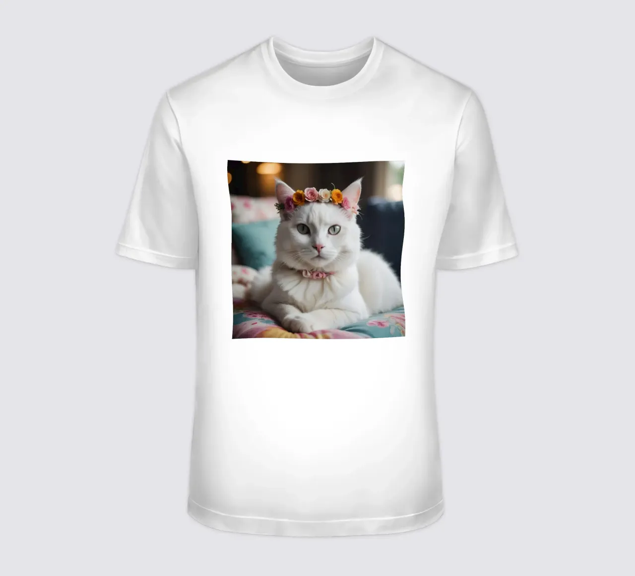 Gatto bianco con corona di fiori t-shirt da Léa Lefebvre Photography