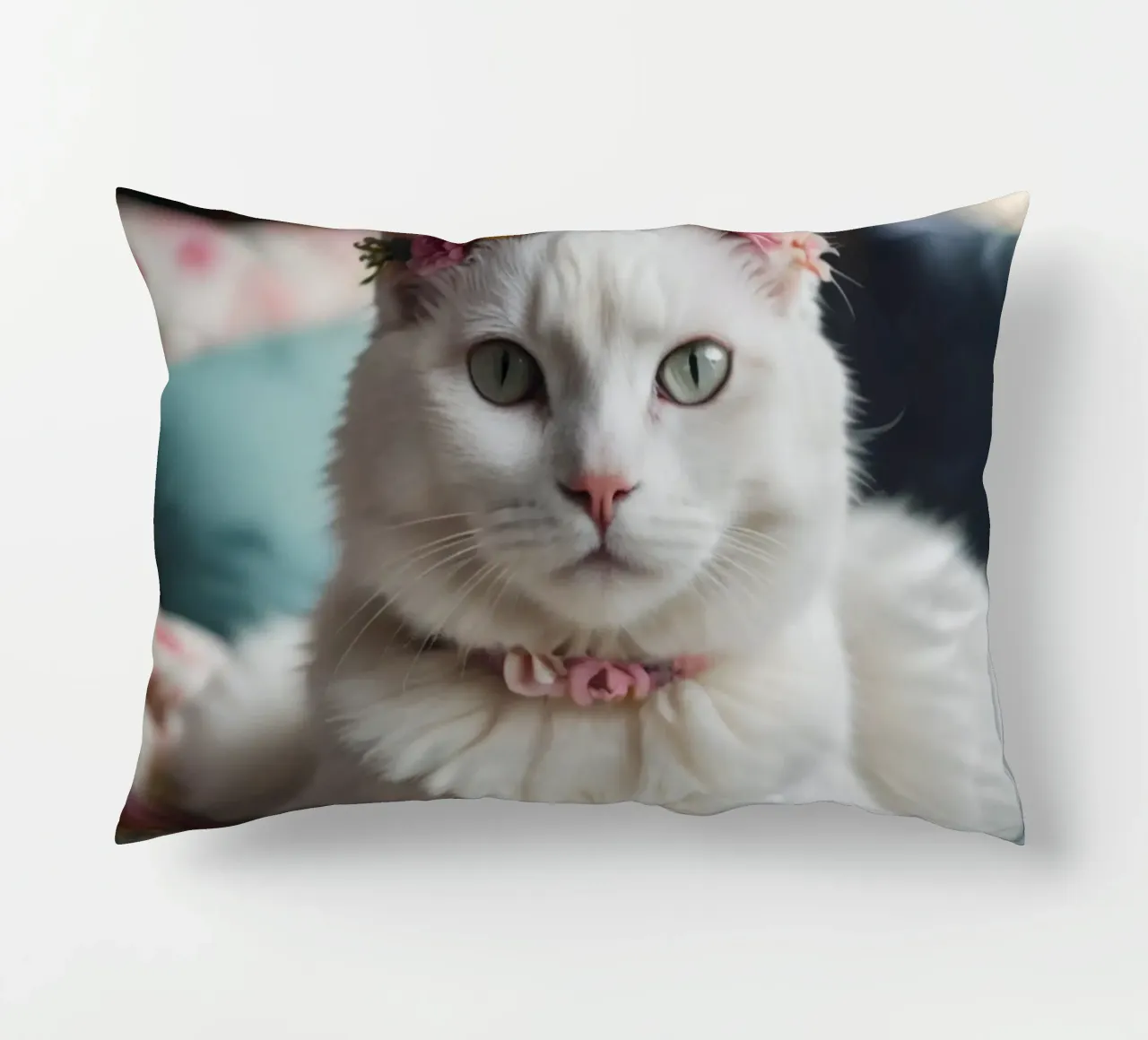Gatto bianco con corona di fiori cuscino da Léa Lefebvre Photography