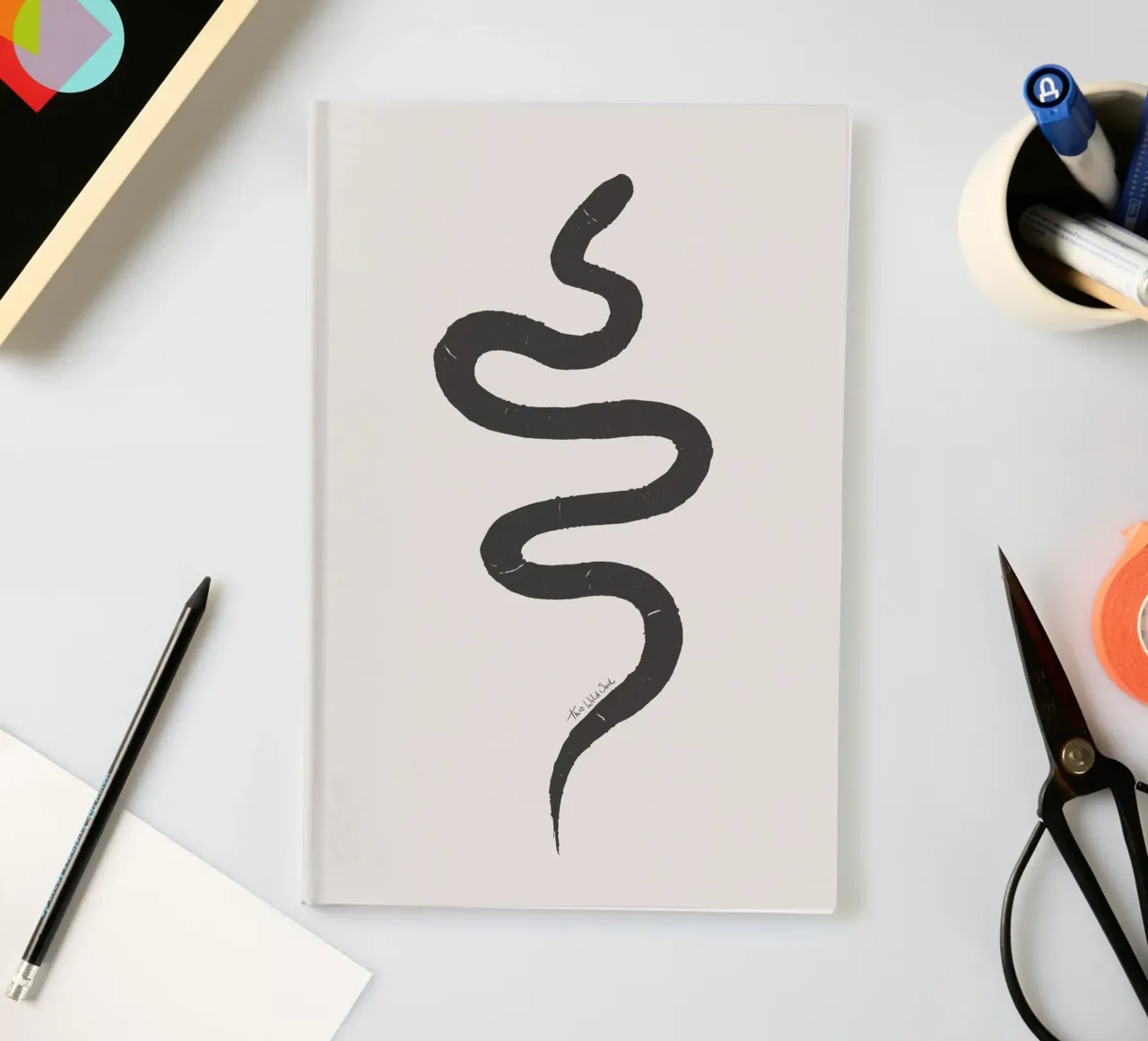 Chalk and Charcoal Organic Minimalist Boho Snake notebook by This Wild Soul - Illustration