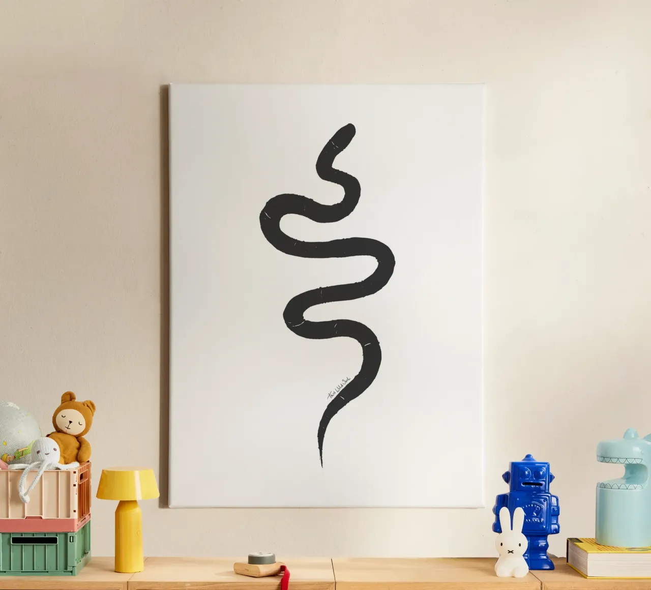 Snake Organic Abstract Black Charcoal Minimalist Boho Shape canvas by This Wild Soul - Illustration