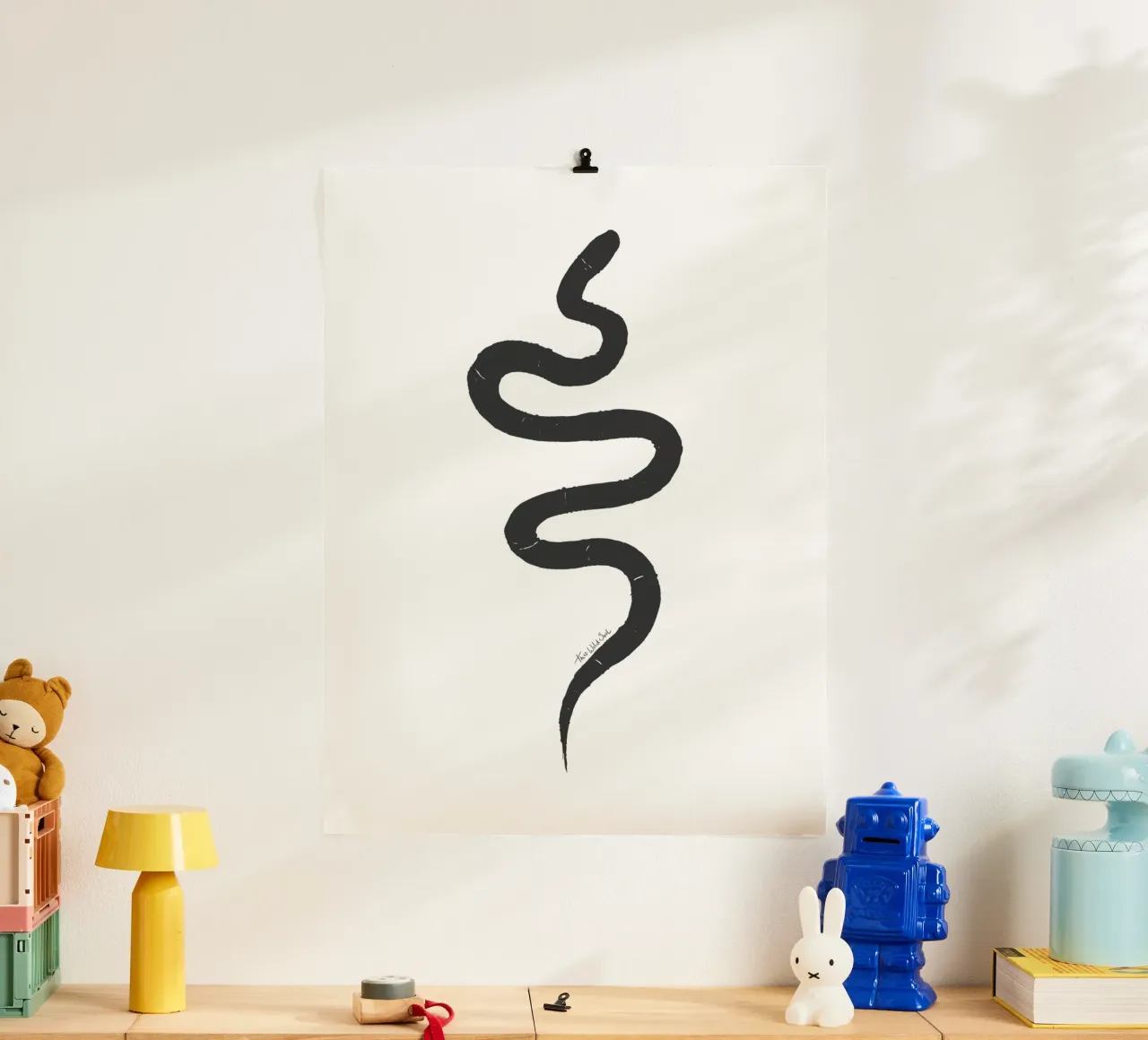 Snake Organic Abstract Black Charcoal Minimalist Boho Shape hahnemühle by This Wild Soul - Illustration