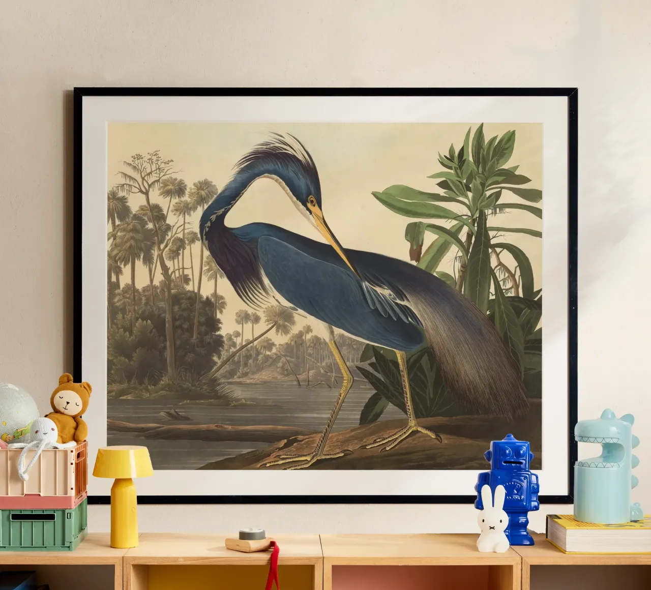 John James Audubon - Airone della Louisiana poster con telaio in alluminio da Timeless Artworks