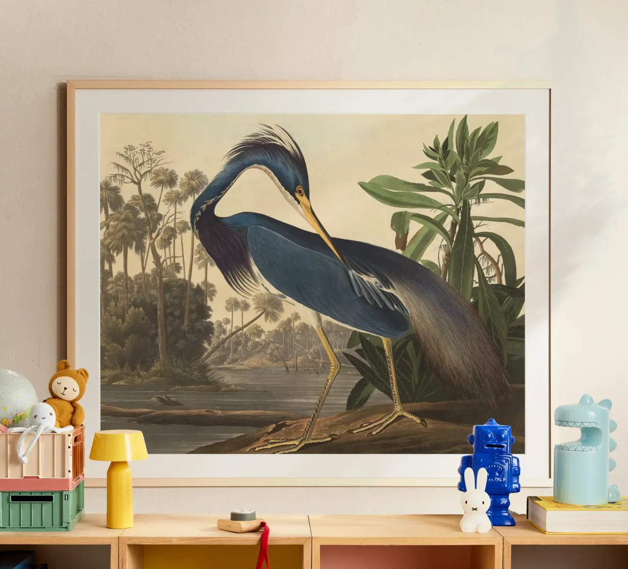 John James Audubon - Airone della Louisiana poster con telaio in alluminio da Timeless Artworks