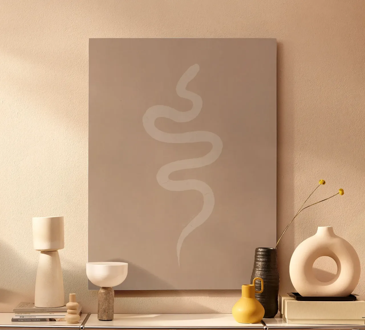 Boho Pesca Beige Bianco Serpente - Minimalista Astratto Organico alluminio dibond da This Wild Soul - Illustration