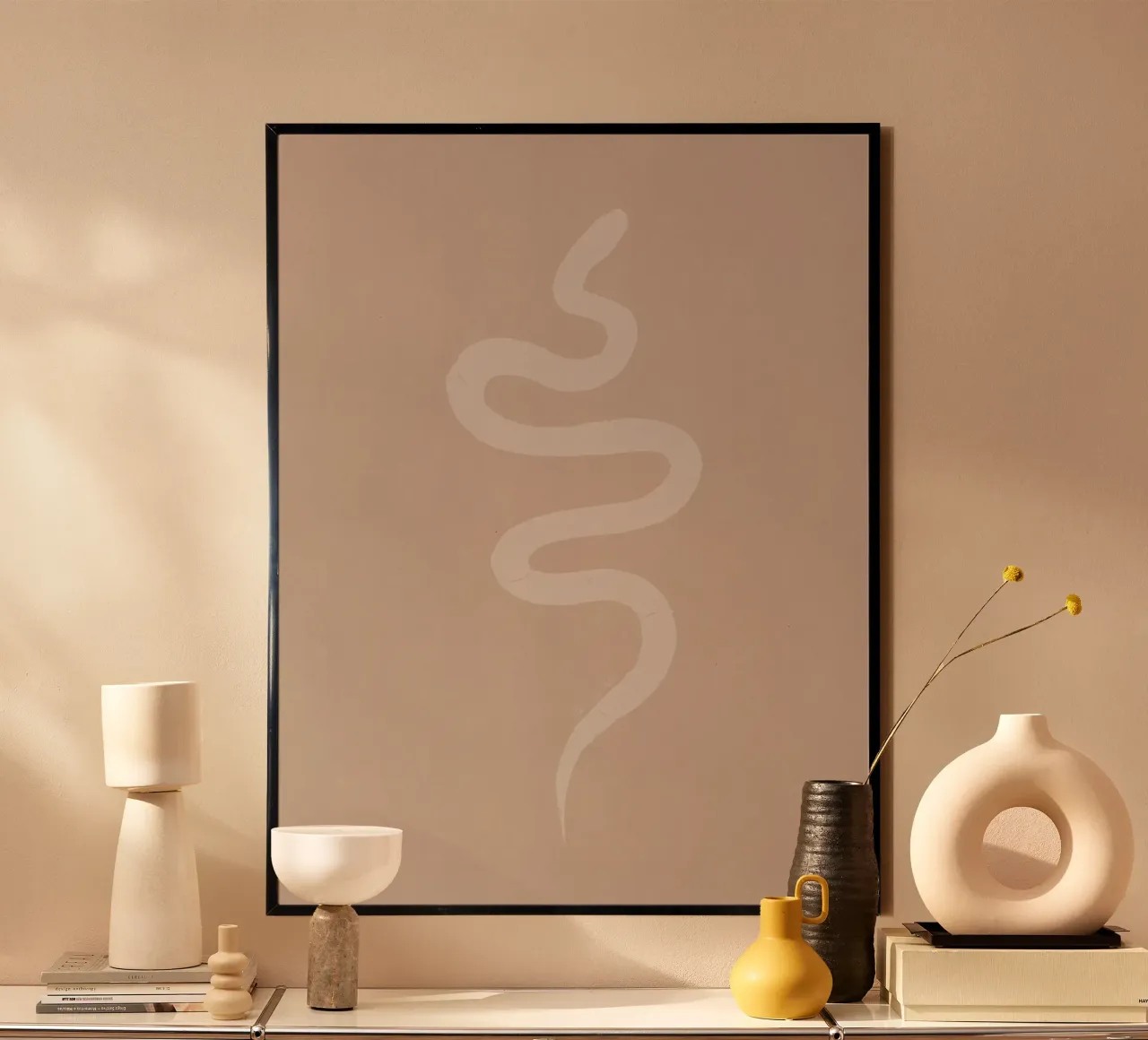 Boho Peach Beige White Snake - Minimalist Abstract Organic hahnemühle by This Wild Soul - Illustration