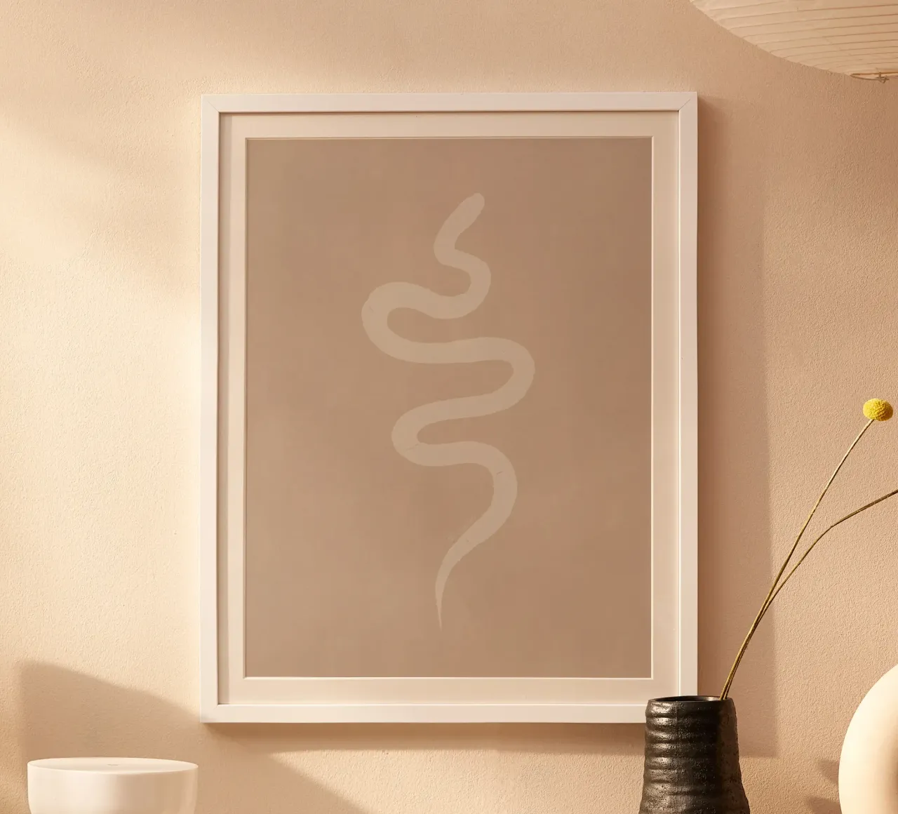 Boho Peach Beige White Snake - Minimalist Abstract Organic hahnemühle by This Wild Soul - Illustration