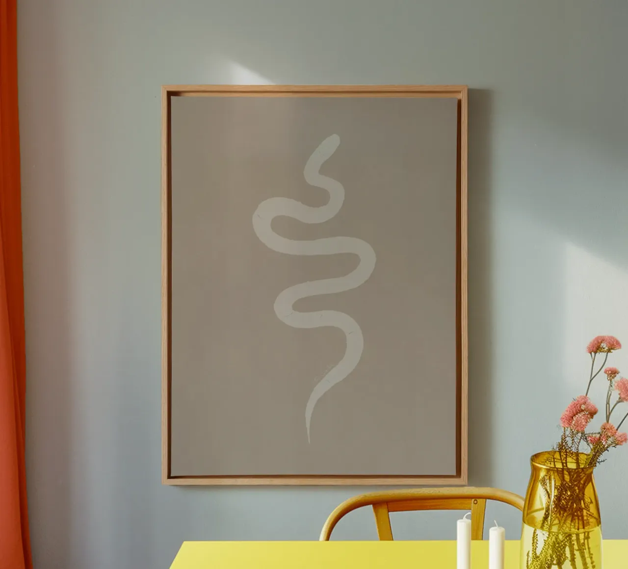 Boho Beige Chalk White Snake - Minimalist Abstract Organic canvas with Floater frame by This Wild Soul - Illustration