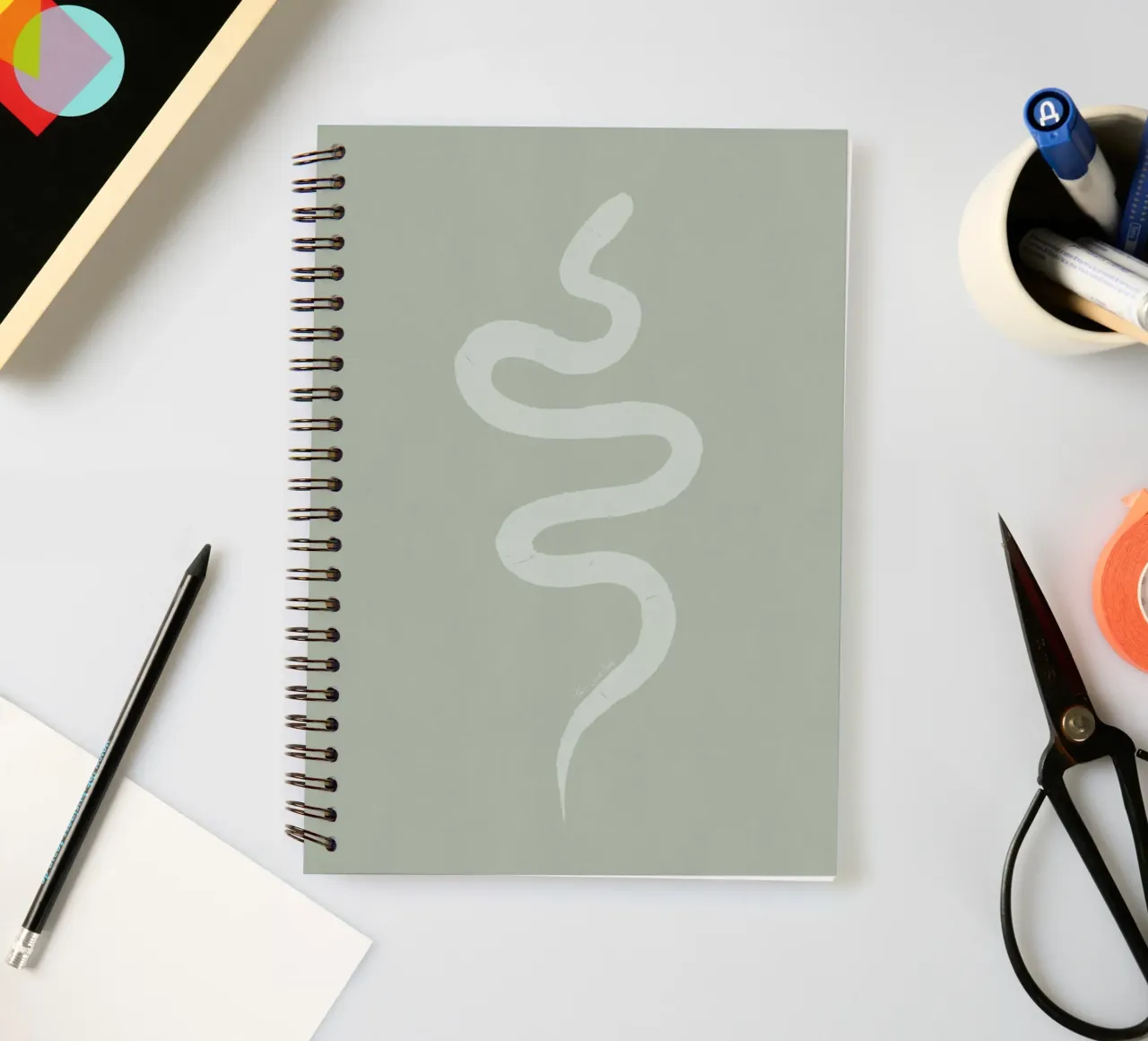 Pastel green chalk white Minimalist abstract Boho Snake spiral notebook by This Wild Soul - Illustration