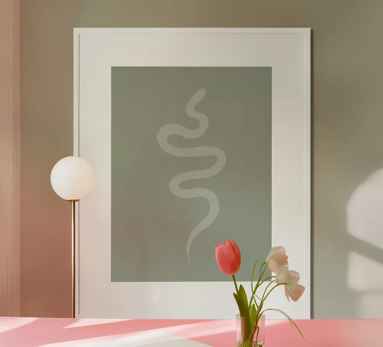 Pastellgrün Kreide weiß Minimalistisch Abstrakt Boho Snake Hahnemühle von This Wild Soul - Illustration