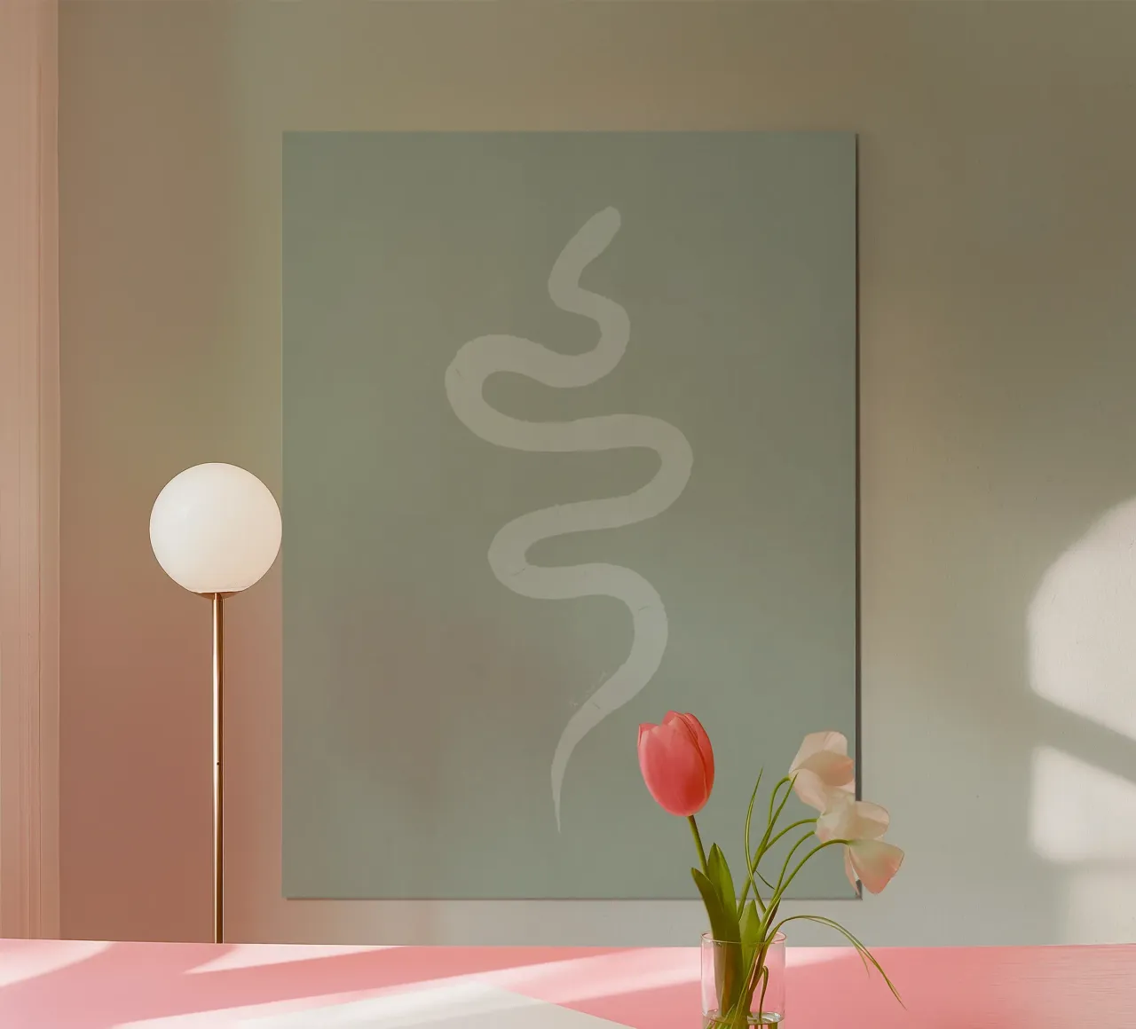 Pastellgrün Kreide weiß Minimalistisch Abstrakt Boho Snake Hahnemühle von This Wild Soul - Illustration