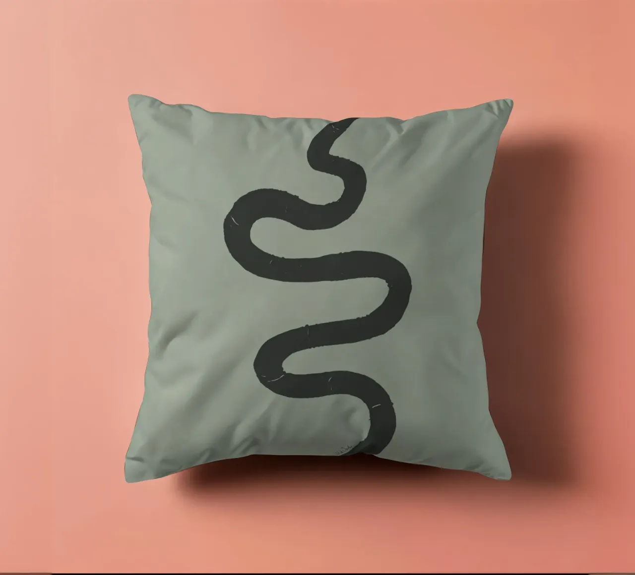 Boho Pastel Vert Sauge Serpent Noir - Minimalist Abstract coussin de This Wild Soul - Illustration
