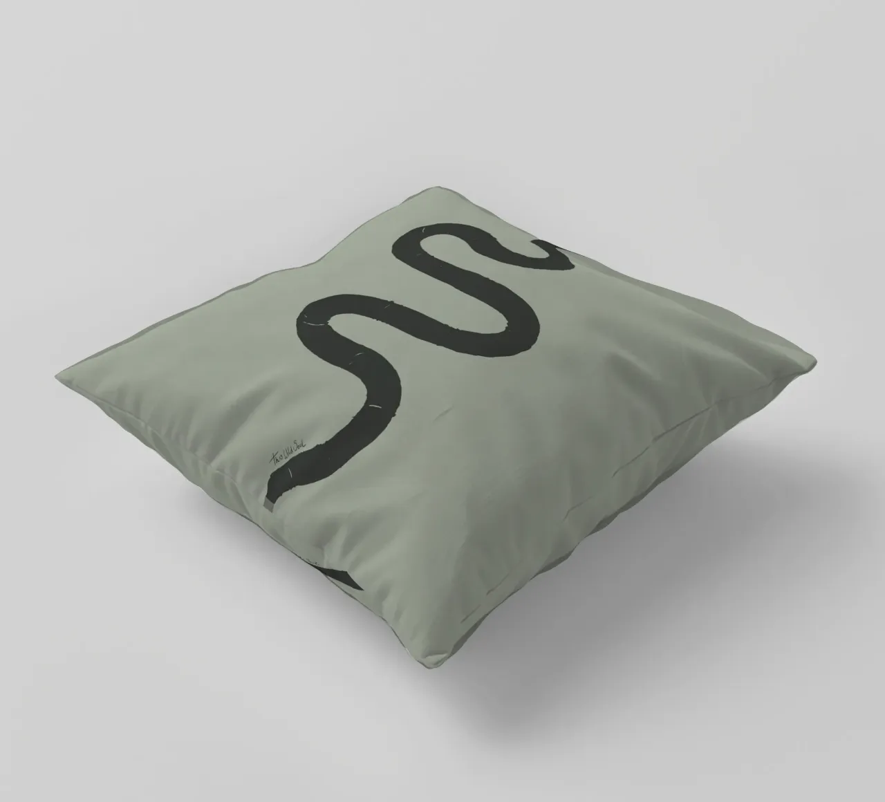 Boho Pastel Vert Sauge Serpent Noir - Minimalist Abstract coussin de This Wild Soul - Illustration