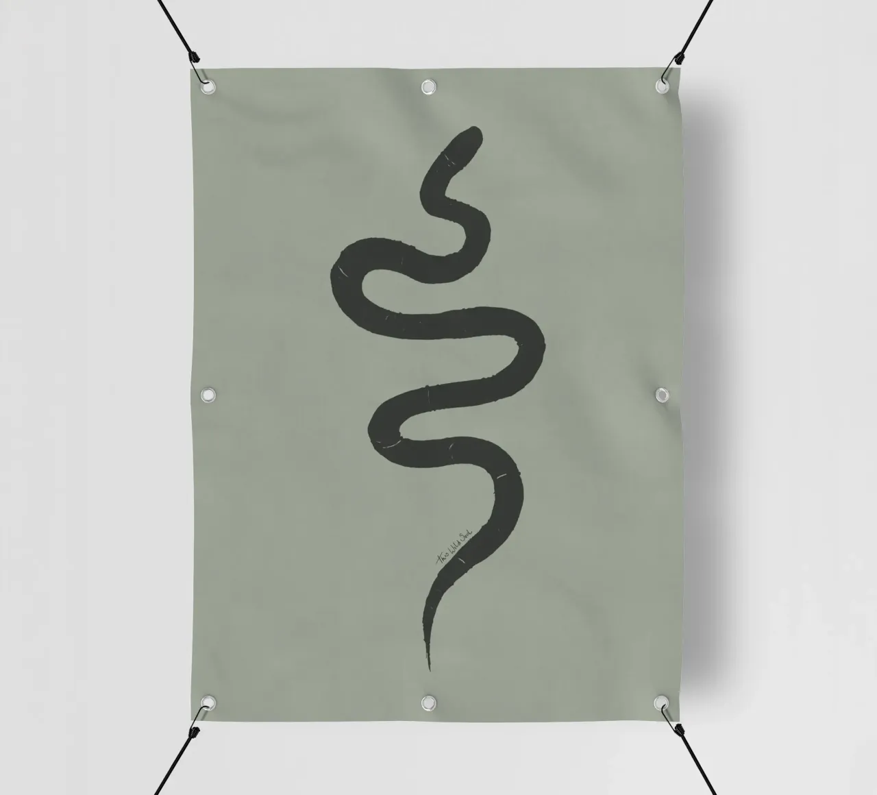 Boho Pastel Vert Sauge Serpent Noir - Minimalist Abstract bâche pvc de This Wild Soul - Illustration