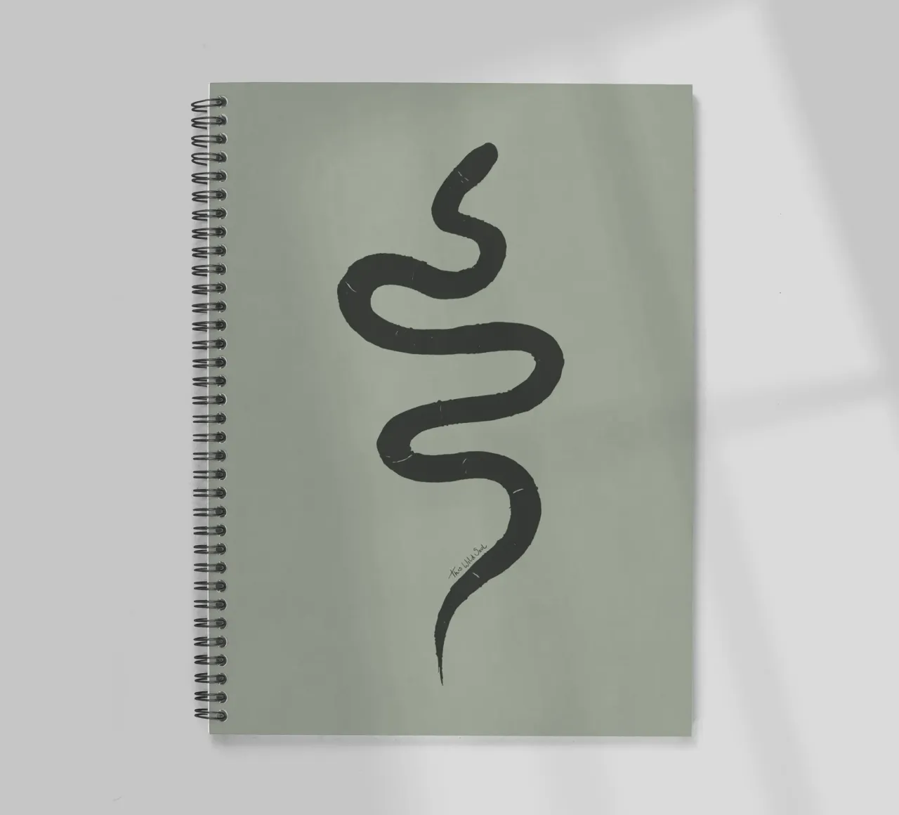 Boho Pastel Sage Green Black Snake - Minimalist Abstract spiral notebook by This Wild Soul - Illustration