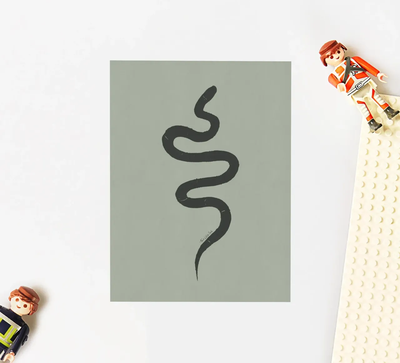 Boho Pastel Vert Sauge Serpent Noir - Minimalist Abstract autocollant de This Wild Soul - Illustration