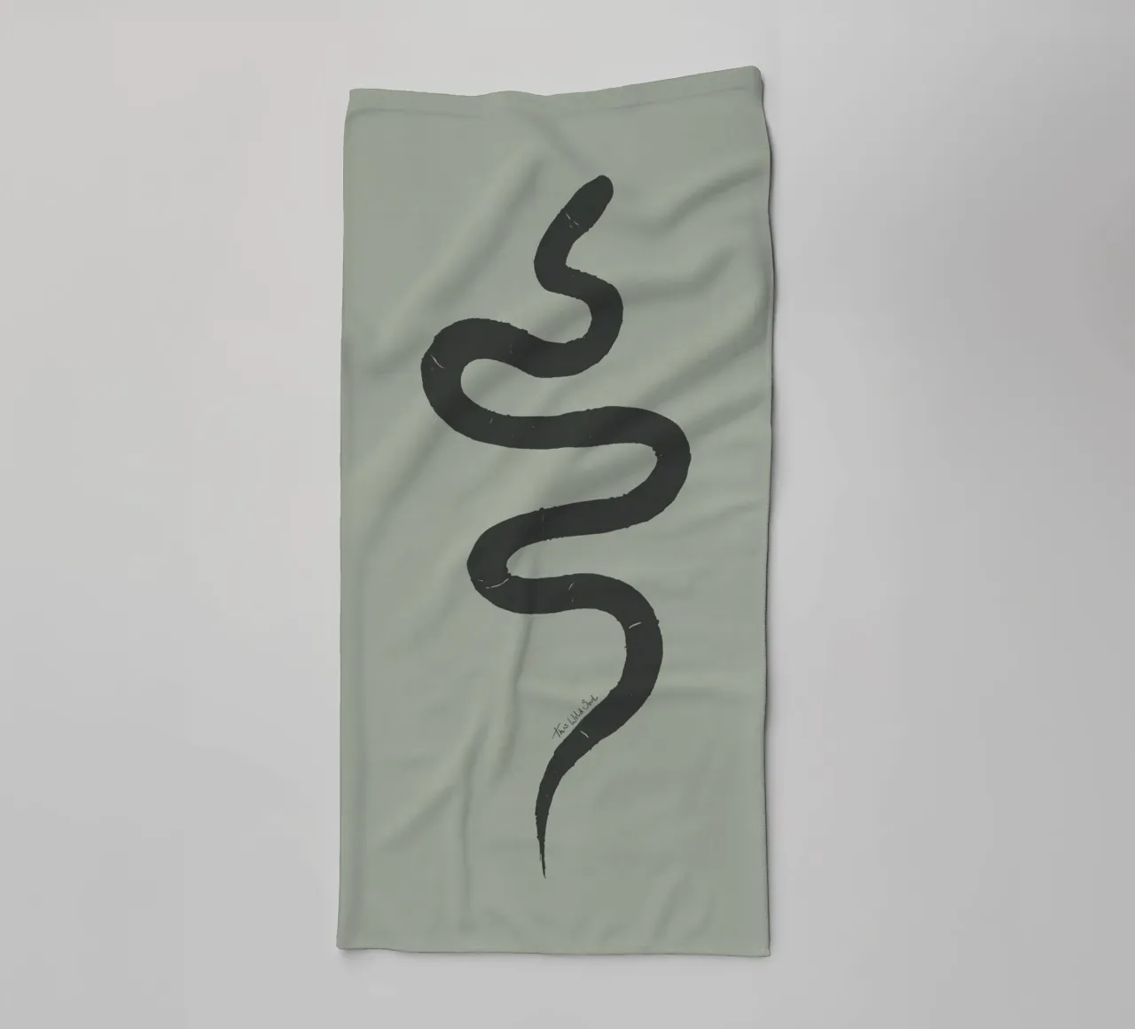 Boho Pastel Sage Green Black Snake - Minimalist Abstract towel by This Wild Soul - Illustration