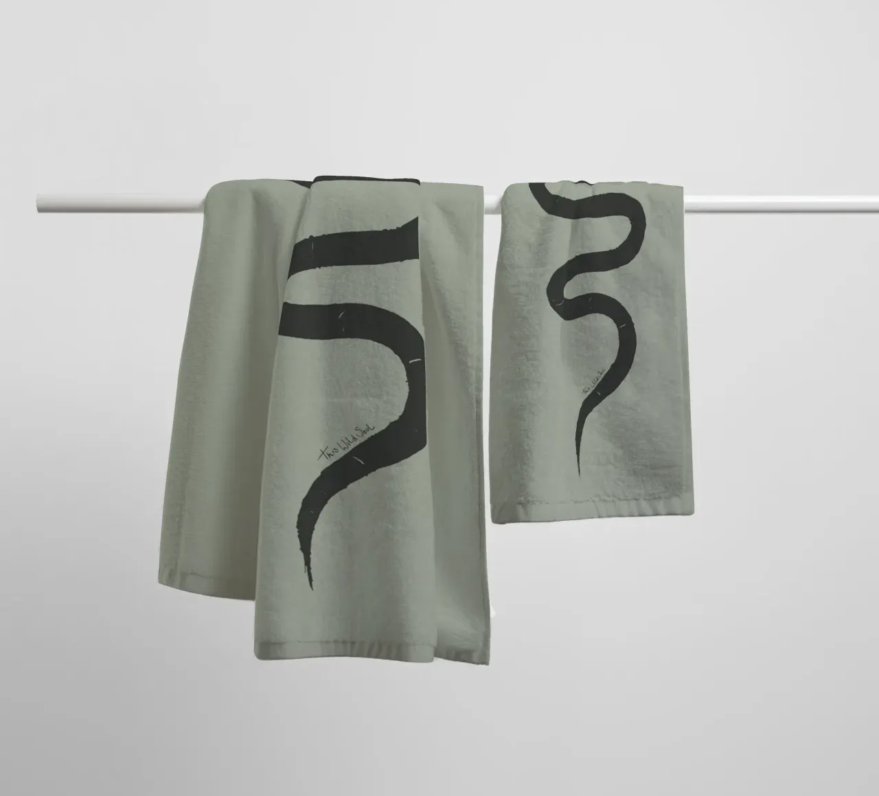 Boho Pastel Sage Green Black Snake - Minimalist Abstract towel by This Wild Soul - Illustration