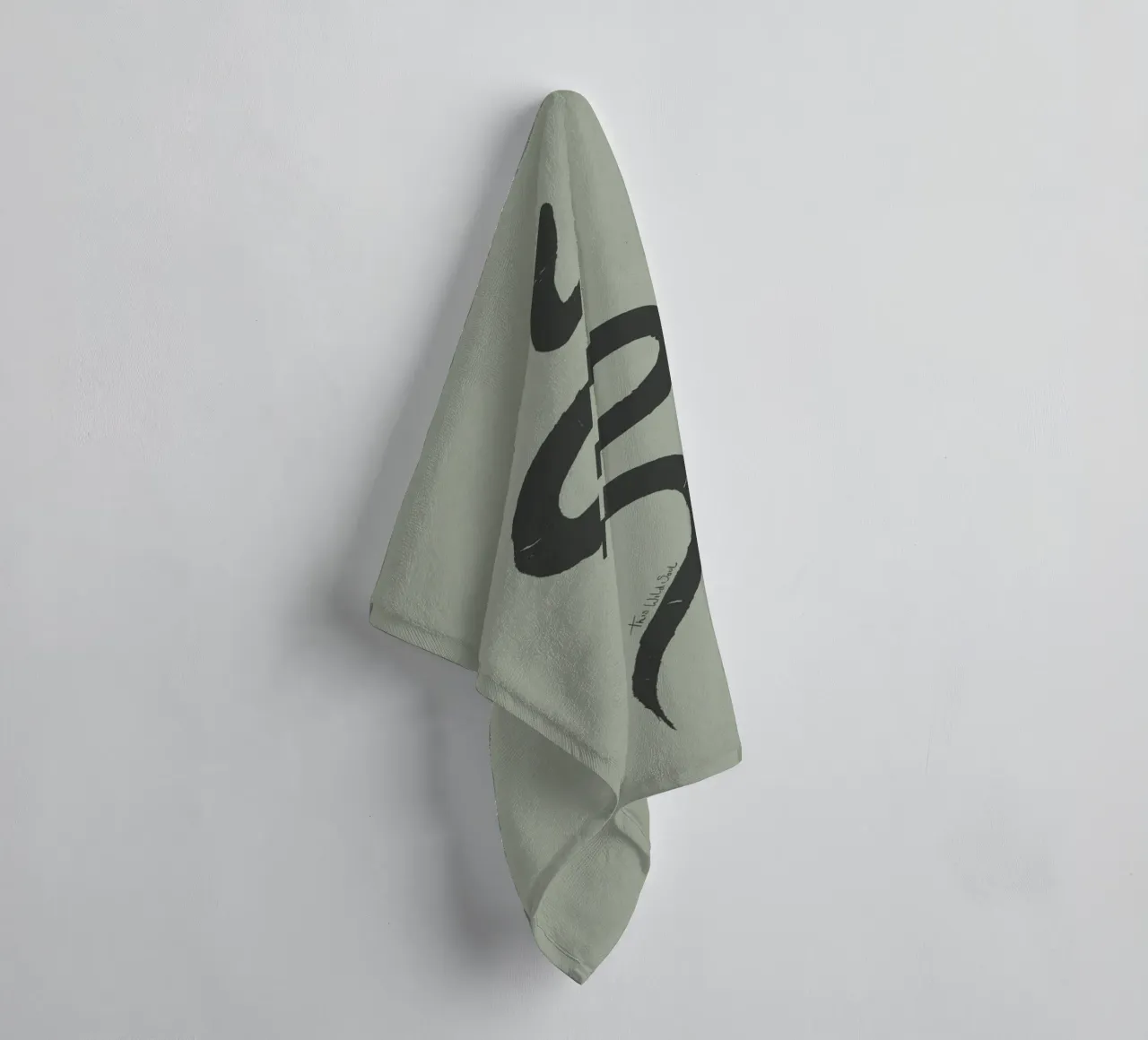 Boho Pastel Sage Green Black Snake - Minimalist Abstract towel by This Wild Soul - Illustration