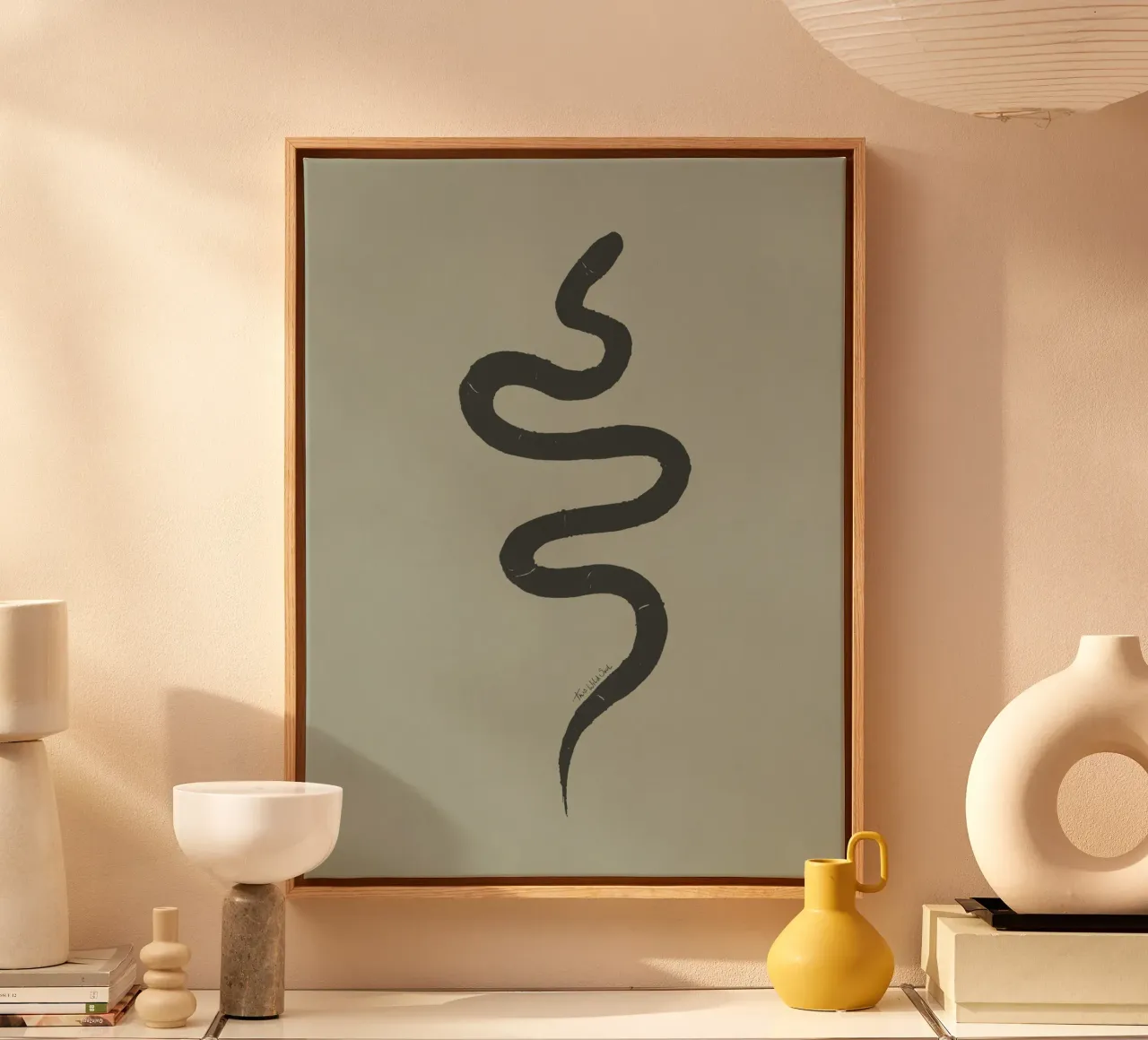 Boho Pastel Sage Green Black Snake - Minimalist Abstract canvas by This Wild Soul - Illustration