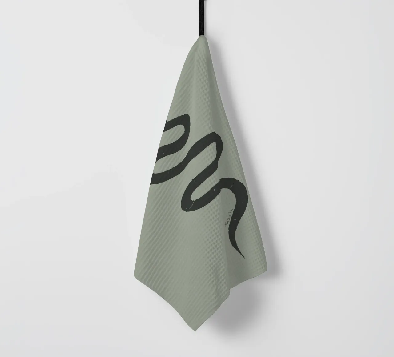 Boho Pastel Vert Sauge Serpent Noir - Minimalist Abstract torchon de This Wild Soul - Illustration
