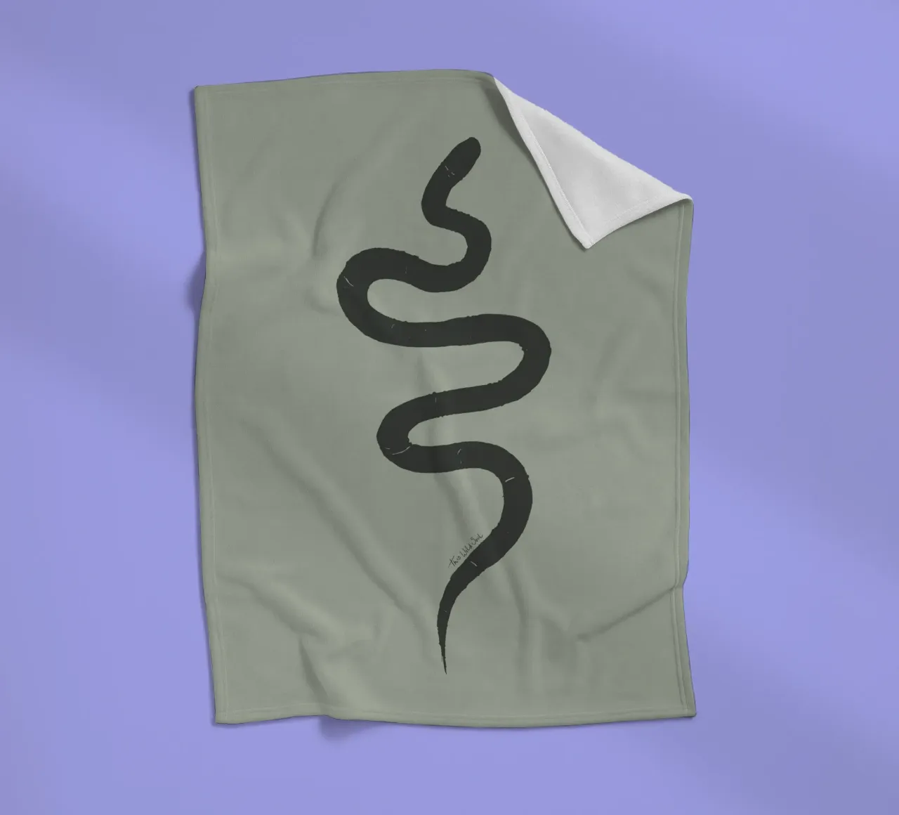 Boho Pastel Vert Sauge Serpent Noir - Minimalist Abstract plaid polaire de This Wild Soul - Illustration