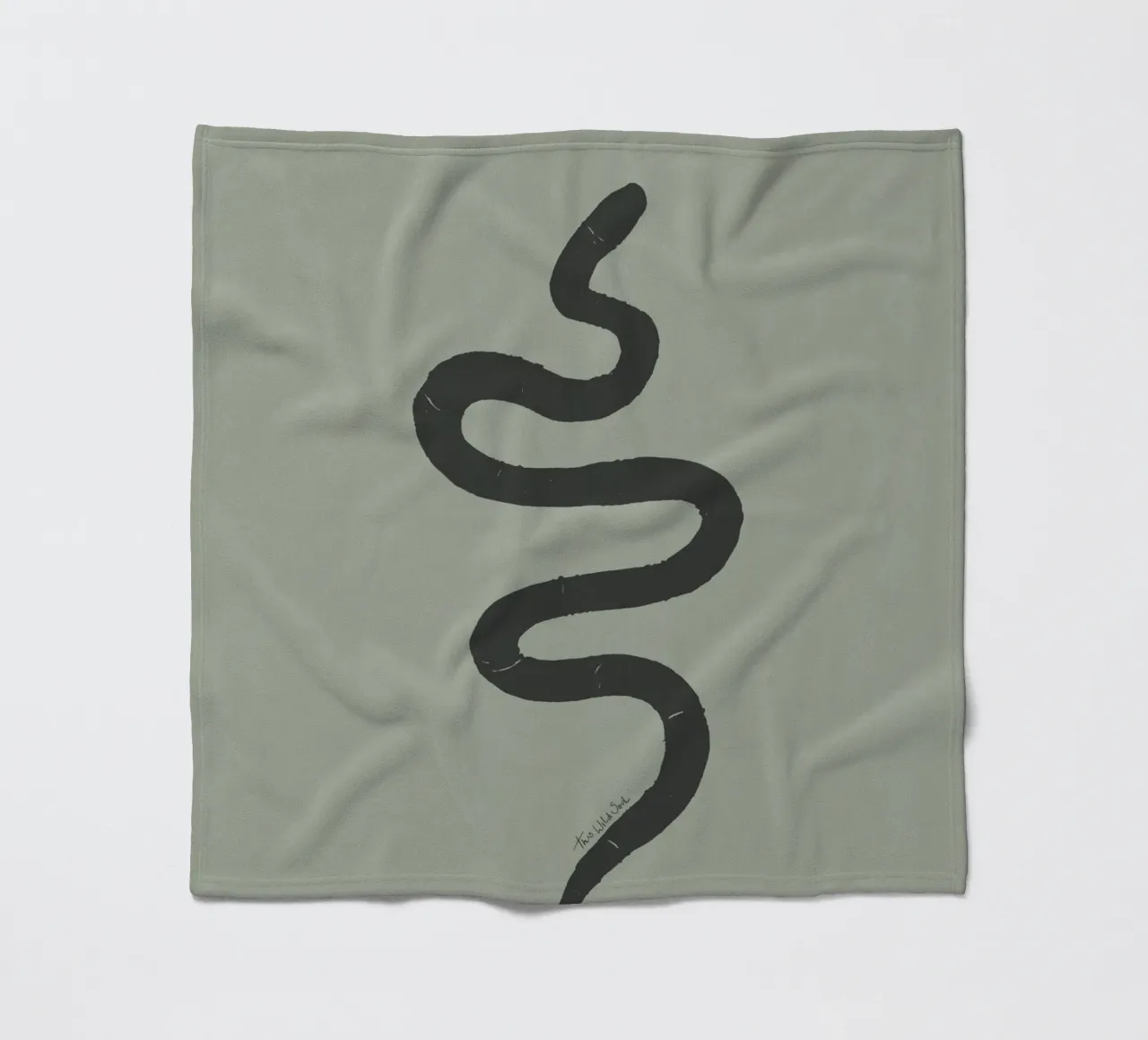 Boho Pastel Vert Sauge Serpent Noir - Minimalist Abstract plaid polaire de This Wild Soul - Illustration
