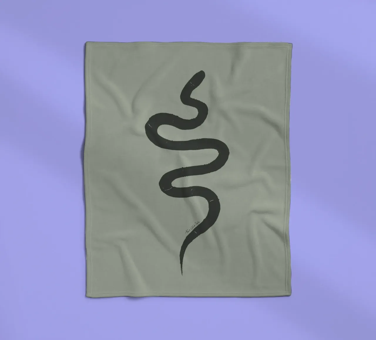 Boho Pastel Vert Sauge Serpent Noir - Minimalist Abstract plaid polaire de This Wild Soul - Illustration