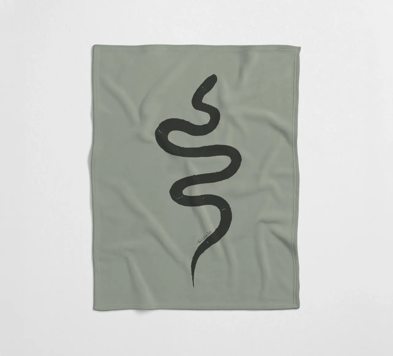 Boho Pastel Vert Sauge Serpent Noir - Minimalist Abstract plaid polaire de This Wild Soul - Illustration