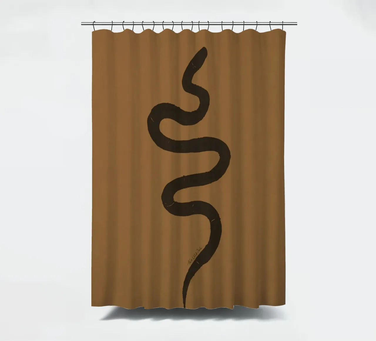Serpente astratto organico boho in terracotta e nero carbone tenda da doccia da This Wild Soul - Illustration