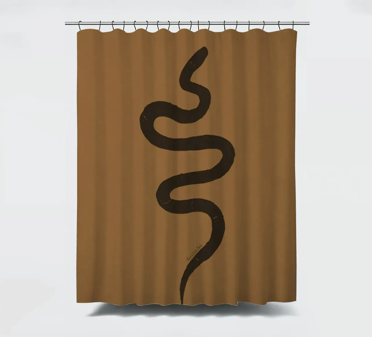 Serpente astratto organico boho in terracotta e nero carbone tenda da doccia da This Wild Soul - Illustration