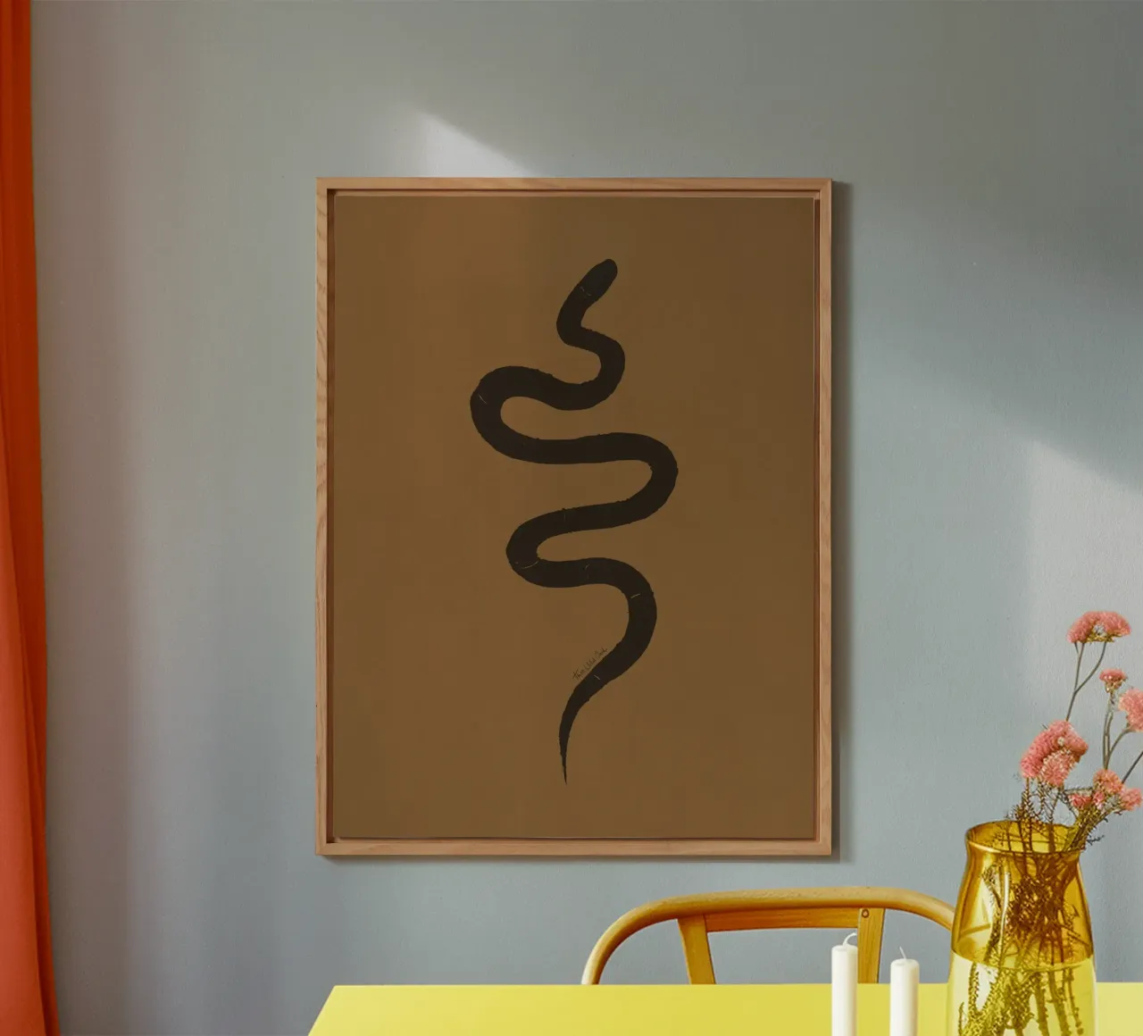 Serpente astratto organico boho in terracotta e nero carbone alluminio dibond da This Wild Soul - Illustration