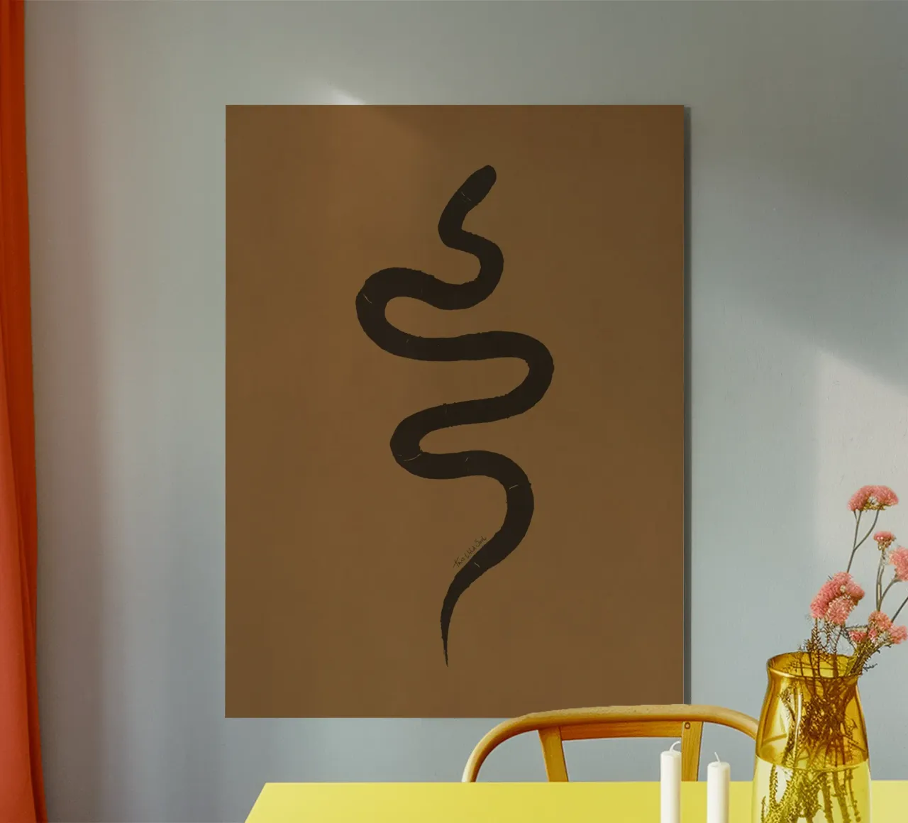 Serpente astratto organico boho in terracotta e nero carbone alluminio dibond da This Wild Soul - Illustration